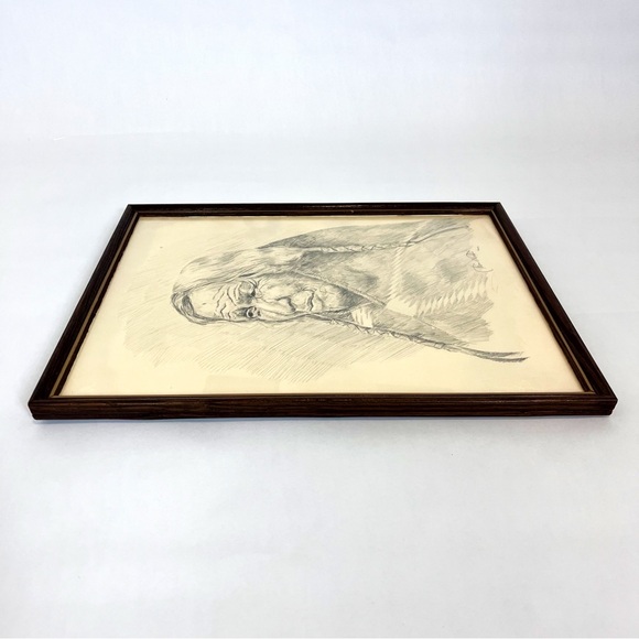 Native American Pencil Sketch By Thomas R. Voorhis Artist Signed Framed - Picture 4 of 7